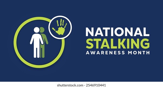 National Stalking Awareness Month. People and hand. Great for cards, banners, posters, social media and more. Dark blue background.