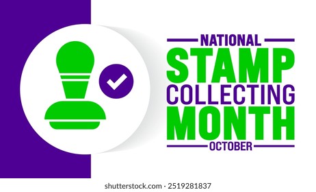 National Stamp Collecting Month background or banner design template is observed every year in October. Holiday concept. Template for card, poster, placard, template. eps 10