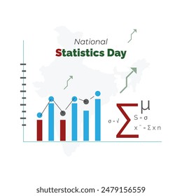 National Statistics Day vector, illustration. India map with stats formula and graph concept design.