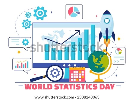 National Statistics Day Vector Illustration Featuring Data Calculation for Socioeconomic Planning and Policy Formulation, a Flat Cartoon Background