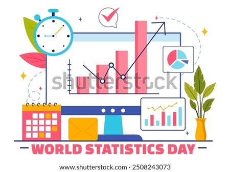National Statistics Day Vector Illustration Featuring Data Calculation for Socioeconomic Planning and Policy Formulation, a Flat Cartoon Background