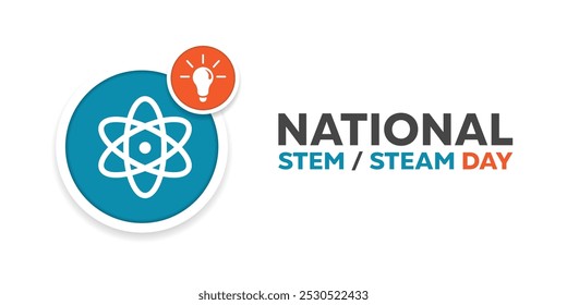 National Stem Day. Science icon and lamp. Great for cards, banners, posters, social media and more. White background.