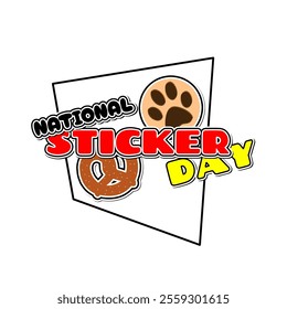 National Sticker Day is celebrated on January 13th. Illustration of a sticker with a paw and pretzel on a white background.