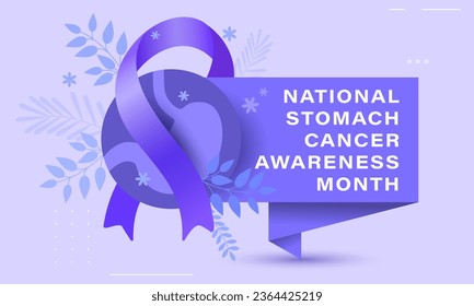 National Stomach Cancer Awareness Month. Stomach, ribbon and paper banner. Paper banner sign. Medical vector illustration. Health care