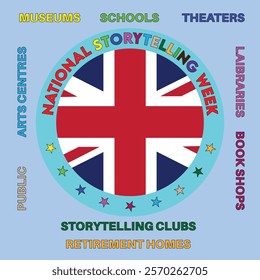 National Storytelling Weekend banner design with British flag. Vector illustration.