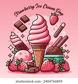 National Strawberry Ice Cream Day. event banner. Fun Holidays