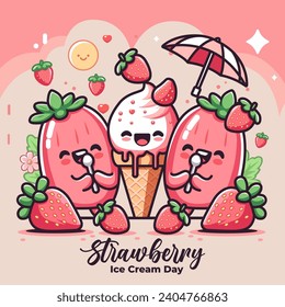 National Strawberry Ice Cream Day. event banner. Fun Holidays