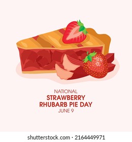 National Strawberry Rhubarb Pie Day vector. Slice of sweet strawberry rhubarb pie icon vector. June 9. Important day