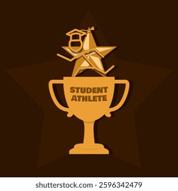 National Student-Athlete Day to celebrate on April 6th. Illustration of a gold trophy to award student-athletes who win the championship.