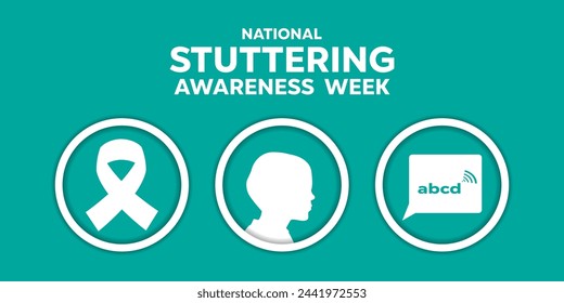 National Stuttering Awareness Week.  Ribbon, kids, message. Suitable for cards, banners, posters, social media and more. Blue background. 