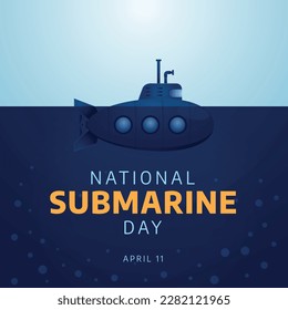 national submarine day. submarine day flat vector illustration. submarine sea illutration with bubble.