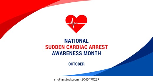National sudden cardiac arrest awareness month. Vector web banner, background, poster, card for social media, networks. Text National sudden cardiac arrest awareness month, october.