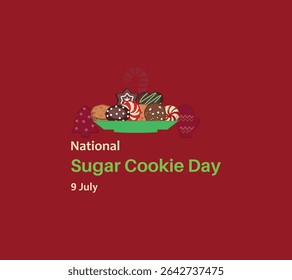 National Sugar Cookie Day event food banner. Gingerbread man drawing. Christmas decorated gingerbread cookies icon set vector. many pieces of cookies. July 9th, vector illustration.