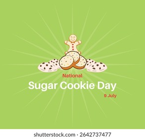 National Sugar Cookie Day event food banner. Gingerbread man drawing. Christmas decorated gingerbread cookies icon set vector. many pieces of cookies. July 9th, vector illustration.