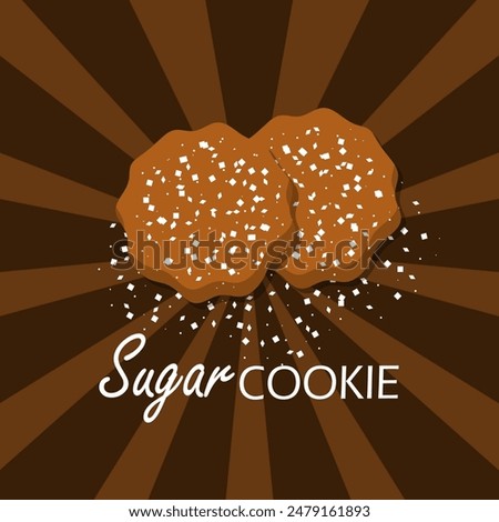 National Sugar Cookie Day event food banner. Two pieces of cookies topped with white sugar sprinkles on dark brown background to celebrate on July 9th