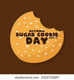 National Sugar Cookie Day. July 9. Bitten cookie. Flat design vector. Poster, banner, card, background. Eps 10.