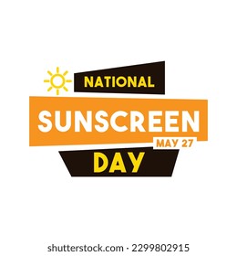Vector de diseño de texto del Día Nacional de la Pantalla Solar sobre fondo blanco. 27 de mayo. Eps 10.