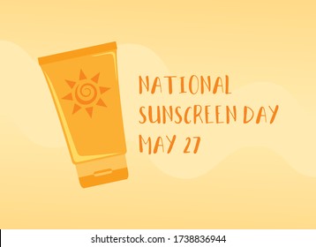 National Sunscreen Day vector. Sunscreen icon vector. Orange tube of sunscreen icon. Sunscreen Day Poster, May 27. Important day