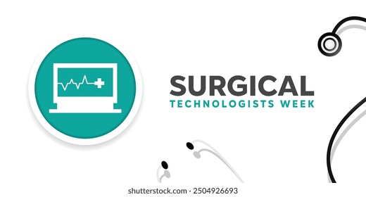 National Surgical Technologists Week. Machine, plus icon and stethoscope. Great for cards, banners, posters, social media and more. White background. 