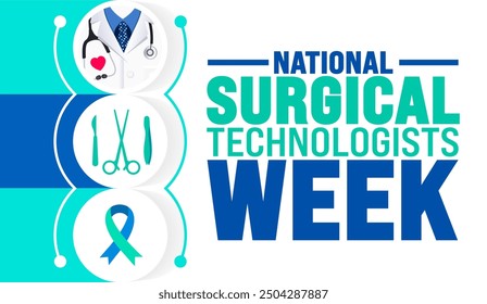 National Surgical Technologists Week is observed every year in September. Holiday concept. Template for background, banner, card, poster, placard, design template with unique shapes .