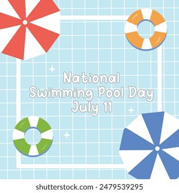 National Swimming Pool Day in cute kawaii style.