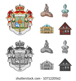 National, symbol, drawing, and other web icon in cartoon,monochrome style. Denmark, attributes, style, icons in set collection.