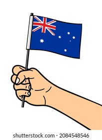 The national symbol of the flag of Australia, isolated on a white background. National flag in hand. Vector illustration in a flat style.