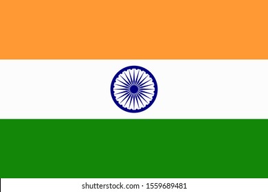 National symbol. Orange white green of Indian realistic flag. Vector illustration.