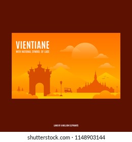 A national symbol poster of Laos, Vientiane color able background. Modern flat design of posters, banners, covers, brochure, flyers, presentation.