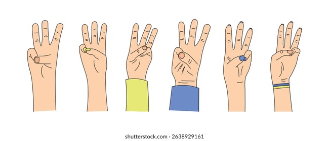 The national symbol of the trident, the coat of arms of Ukraine, 3 fingers, a set of hands