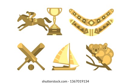 National symbols of Australia, travel to Australia famous landmarks vector Illustration on a white background.