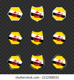National symbols of Brunei on a dark transparent background, vector flags of Brunei. Vector illustration.