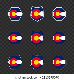 National symbols of Colorado on a dark transparent background, vector flags of Colorado. Vector illustration.