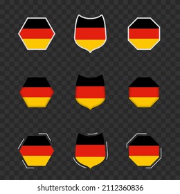 Nationale Symbole Deutschlands auf dunklem, transparentem Hintergrund, Vektorfahnen aus Deutschland. Vektorgrafik.