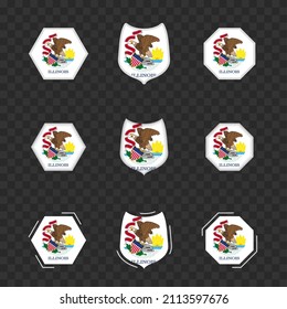 National symbols of Illinois on a dark transparent background, vector flags of Illinois. Vector illustration.