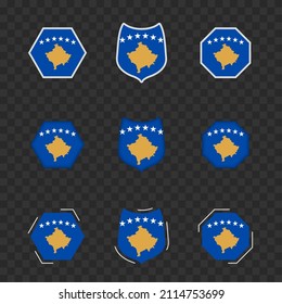 National symbols of Kosovo on a dark transparent background, vector flags of Kosovo. Vector illustration.