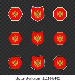 National symbols of Montenegro on a dark transparent background, vector flags of Montenegro. Vector illustration.