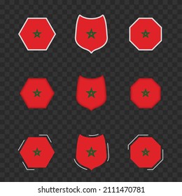 National symbols of Morocco on a dark transparent background, vector flags of Morocco. Vector illustration.