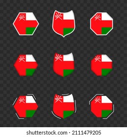 National symbols of Oman on a dark transparent background, vector flags of Oman. Vector illustration.