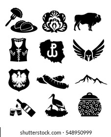 National symbols of Poland - vector icon set 