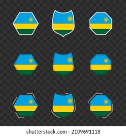 National symbols of Rwanda on a dark transparent background, vector flags of Rwanda. Vector illustration.