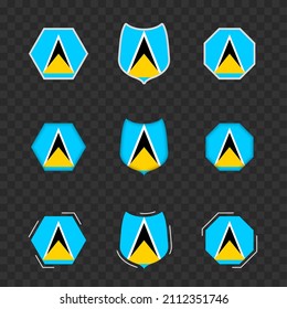 National symbols of Saint Lucia on a dark transparent background, vector flags of Saint Lucia. Vector illustration.