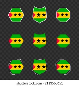 National symbols of Sao Tome and Principe on a dark transparent background, vector flags of Sao Tome and Principe. Vector illustration.