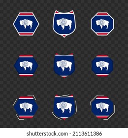 National symbols of Wyoming on a dark transparent background, vector flags of Wyoming. Vector illustration.