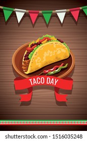 National Taco Day celebration design with Mexico pennants, vector illustration