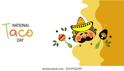 Dia Nacional do Taco. Modelo Png para menu café mexicano, bar, restaurante, festa. Engraçado personagem Taco rabiscar, comida tradicional mexicana, ilustração vetorial em fundo transparente.