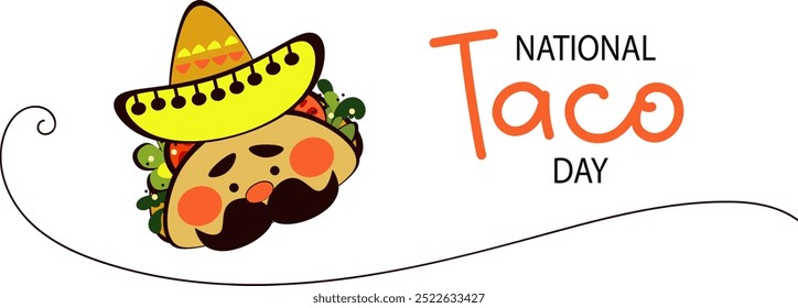 Dia Nacional do Taco. Modelo Png para menu café mexicano, bar, restaurante, festa. Engraçado personagem Taco rabiscar, comida tradicional mexicana, ilustração vetorial em fundo transparente.