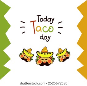 Dia Nacional do Taco. Modelo Png para menu café mexicano, bar, restaurante, festa. Engraçado personagem Taco rabiscar, comida tradicional mexicana, ilustração vetorial em fundo transparente.