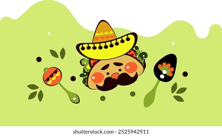 Dia Nacional do Taco. Modelo Png para menu café mexicano, bar, restaurante, festa. Engraçado personagem Taco rabiscar, comida tradicional mexicana, ilustração vetorial em fundo transparente.