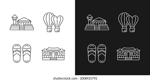 National taiwanese linear icons set for dark and light mode. Traditional asian items. Ethnic heritage. Customizable thin line symbols. Isolated vector outline illustrations. Editable stroke